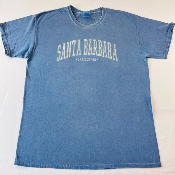 Santa Barbara California Blue Y2K Gildan Ultra Destination T-Shirt Men's Large - Picture 1 of 5